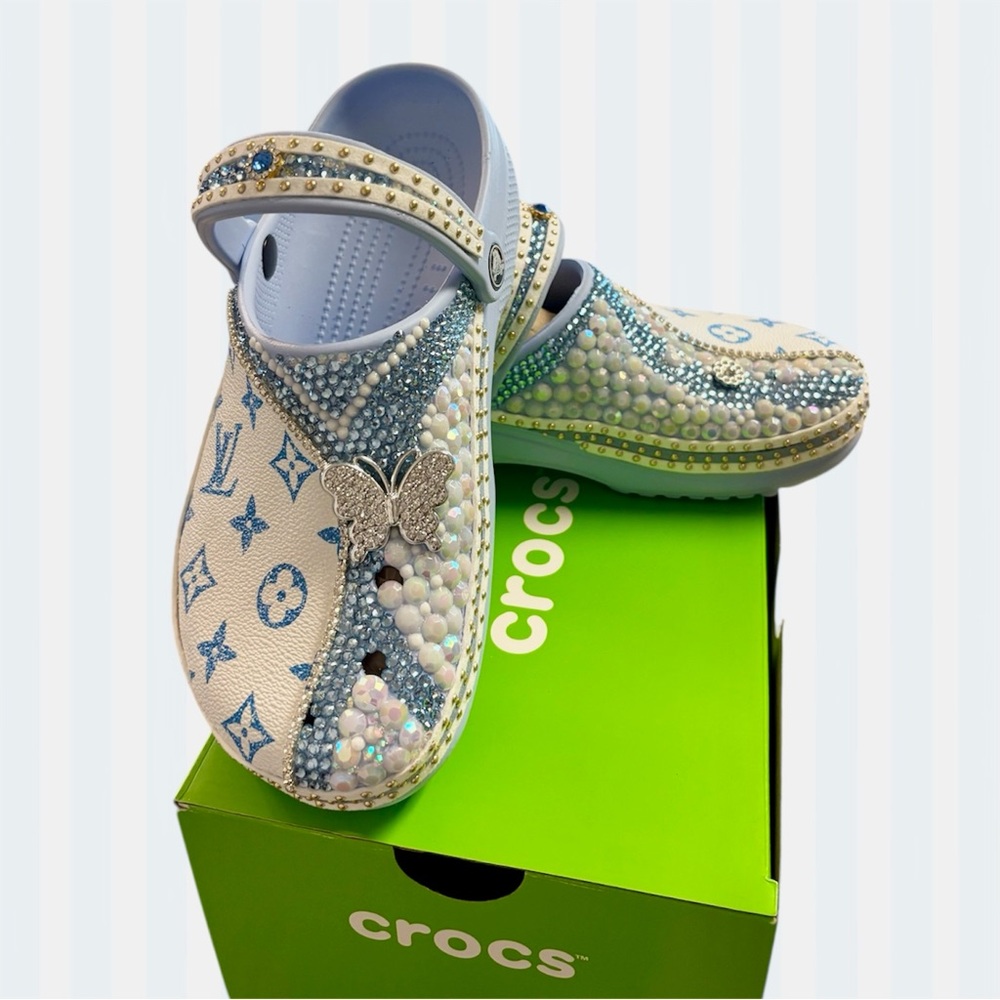 CROCS Women’s- Blue and White with Silver Accents